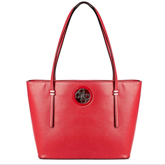 Guess Red Tote Bag with Silver Emblem - Picture 1 of 15